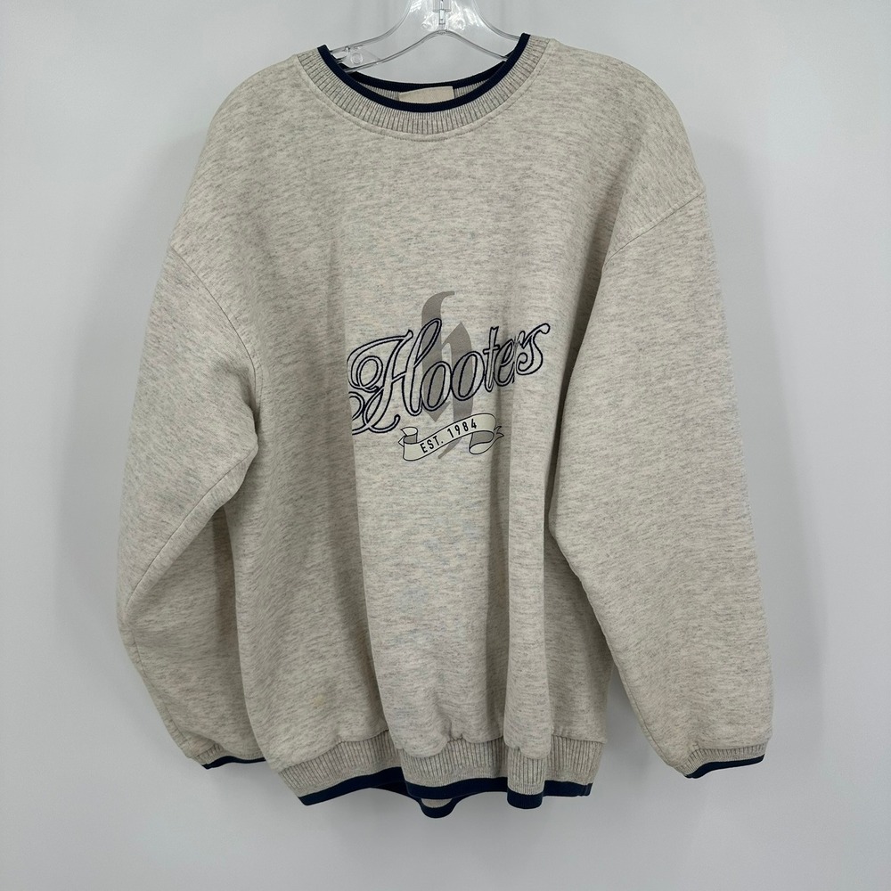 Vintage Hooters Est 1984 Sweatshirt Mens Sz XL Gray Navy Diport USA Crewneck 90s